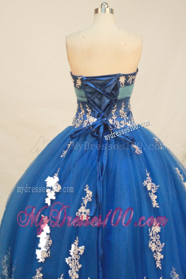 Inexpensive Teal Taffeta Quince Dresses with Light Blue Sashes